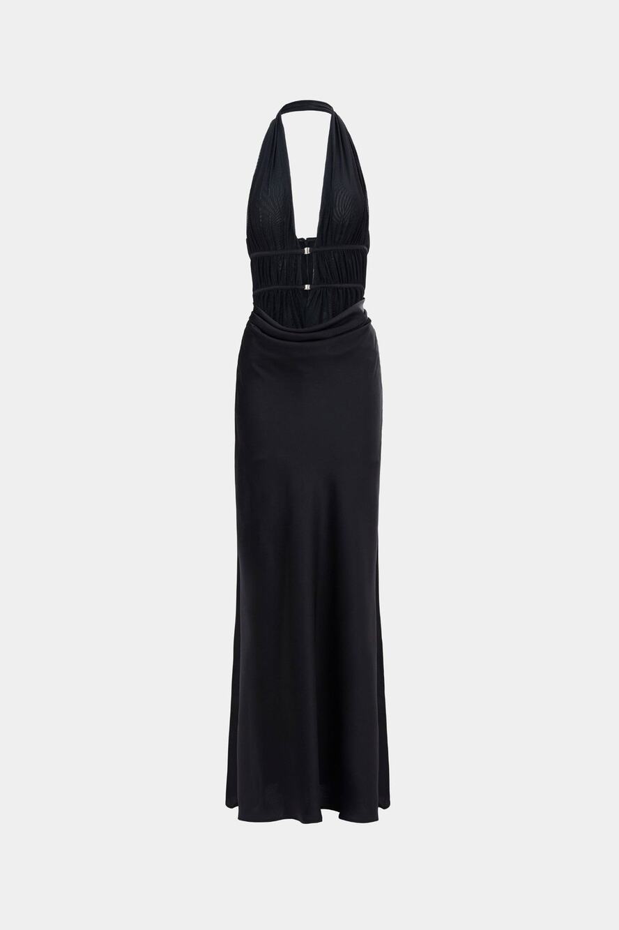 MISHA Celine Satin Maxi Dress - S - Black